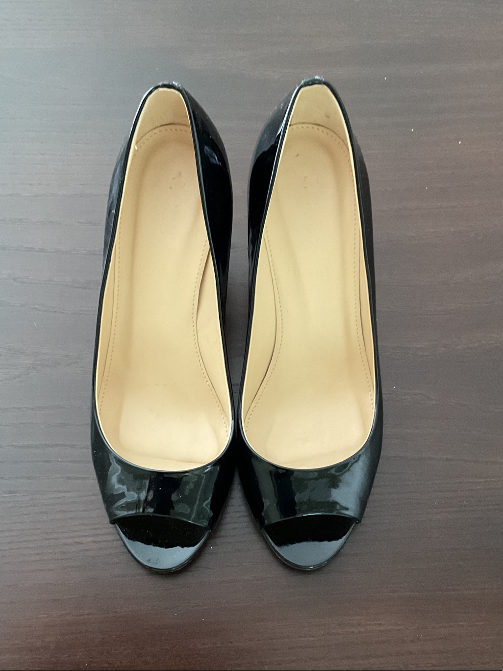 J.Crew Black Patent Leather Peep Toe Pumps Size 7 Made In Italy